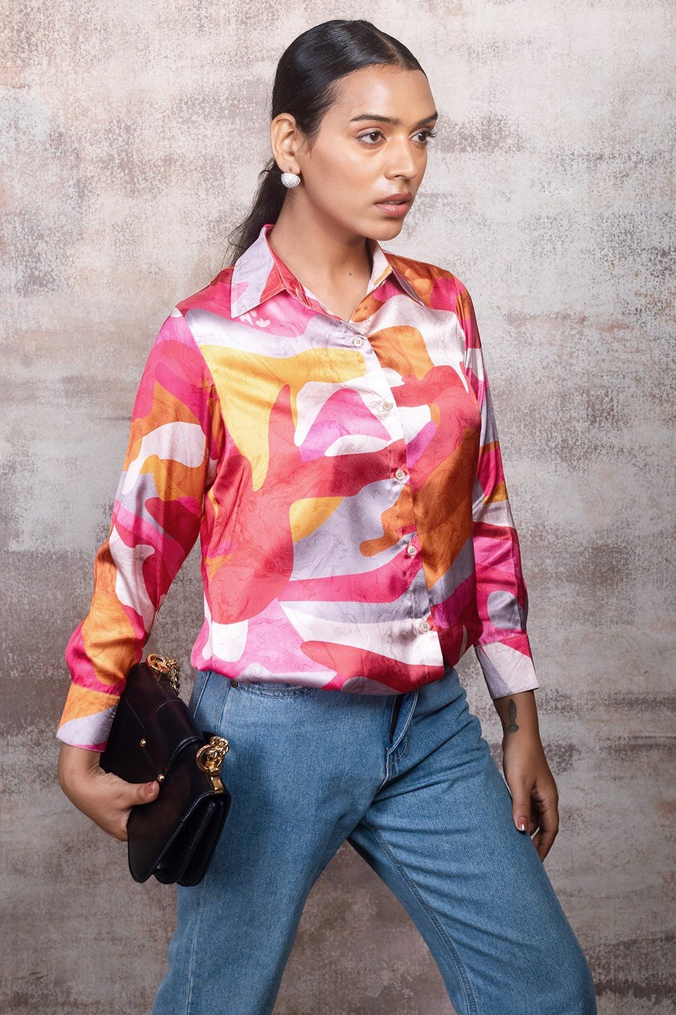 Abstract Print Shirt in Premium Satin Silk