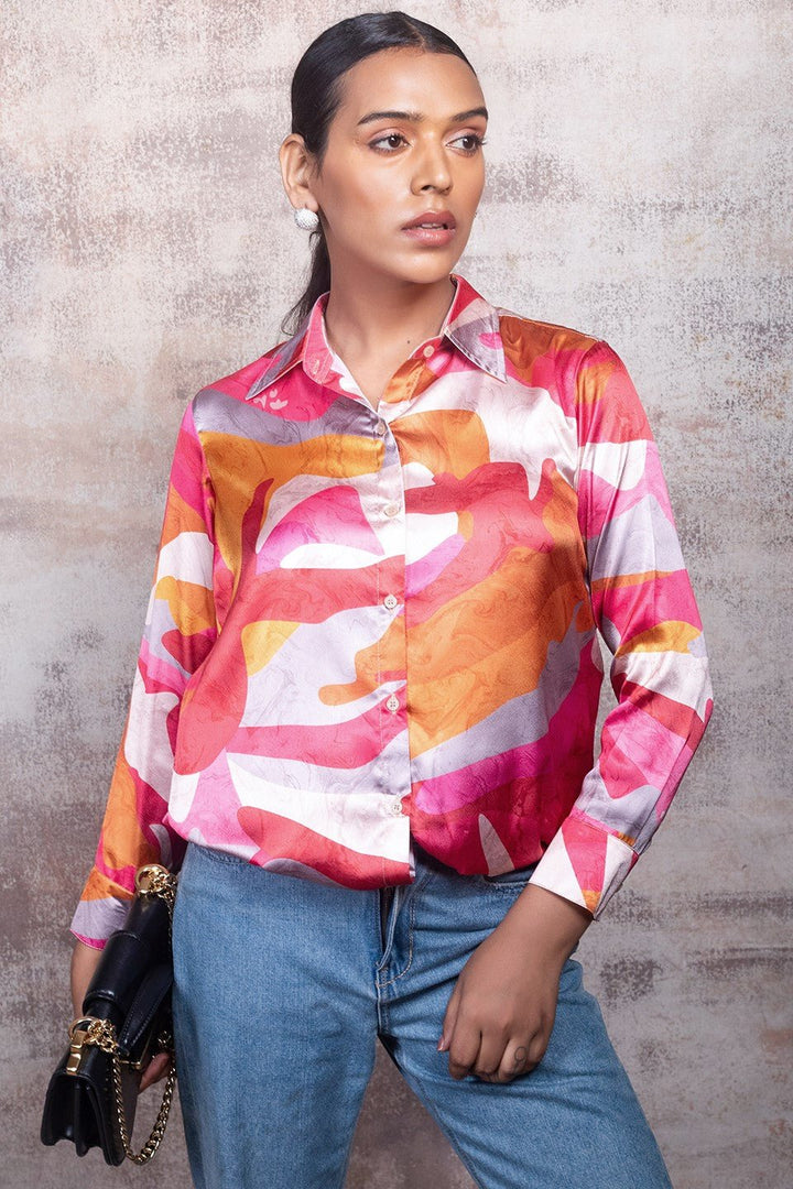 Abstract Print Shirt in Premium Satin Silk