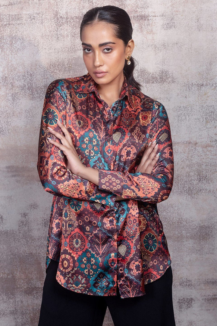 Exotic Moroccan Print Shirt in Premium Satin Silk