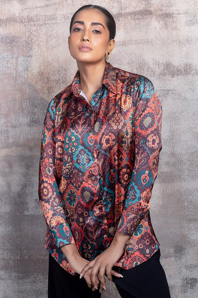 Exotic Moroccan Print Shirt in Premium Satin Silk