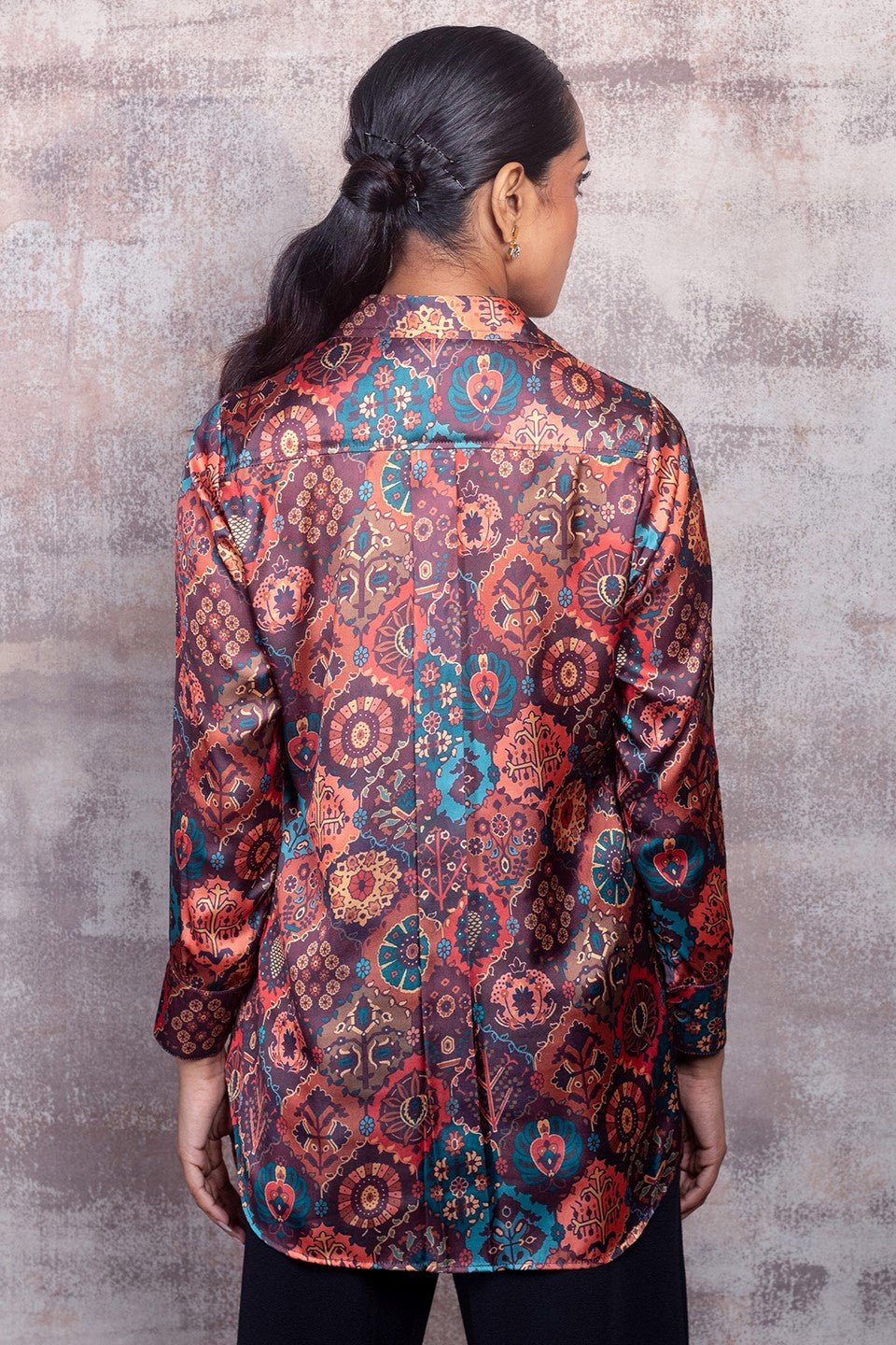 Exotic Moroccan Print Shirt in Premium Satin Silk
