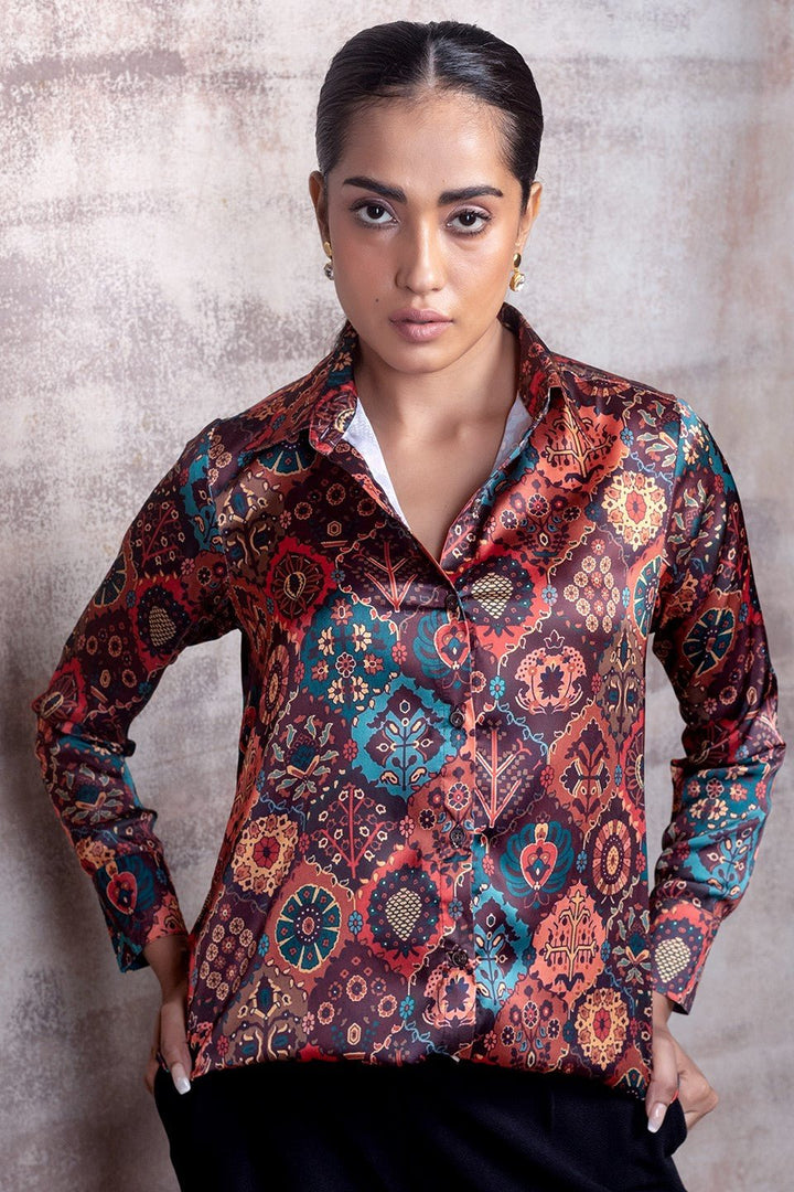 Exotic Moroccan Print Shirt in Premium Satin Silk