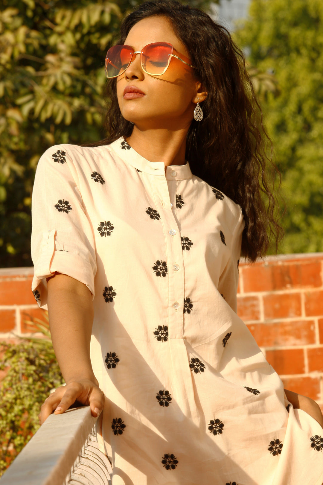 PRIMROSE - Embroidered Co-ord in Peach Cotton-Mulmul