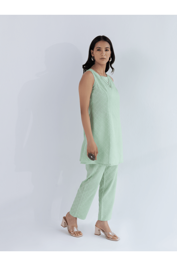 TANVI - Green Sleeveless Co-ord Set in cotton