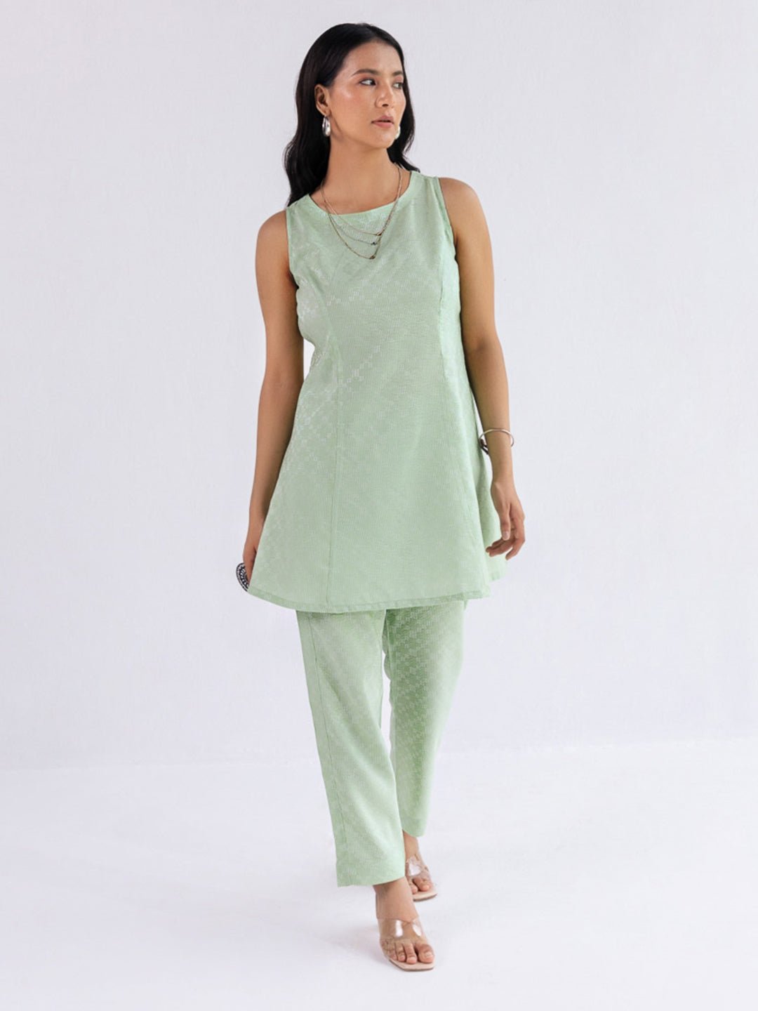 TANVI - Green Sleeveless Co-ord Set in cotton