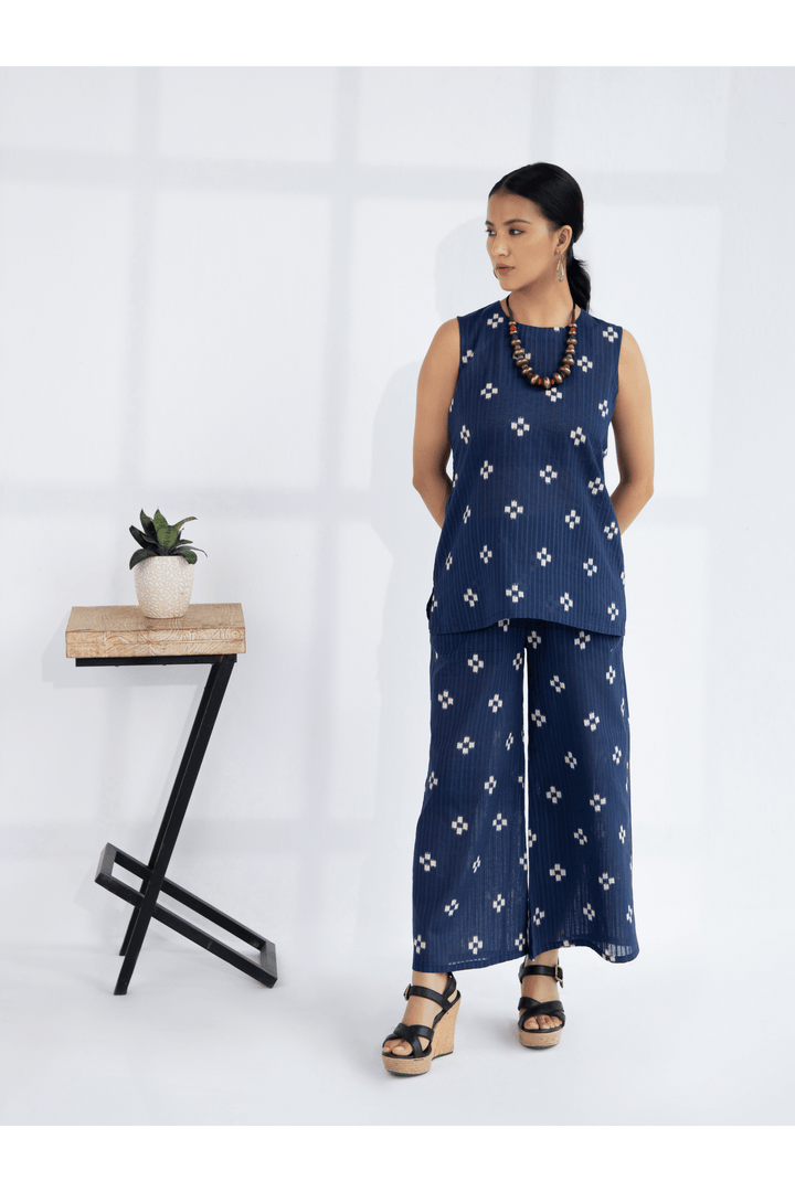 LILA- Dark Blue Sleeveless Co-ord Set in cotton