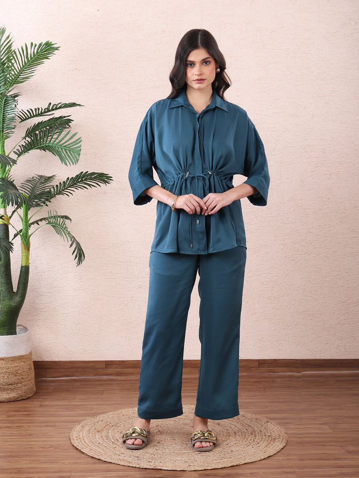 Riviera Teal Cotton-Rayon Co-ord Set