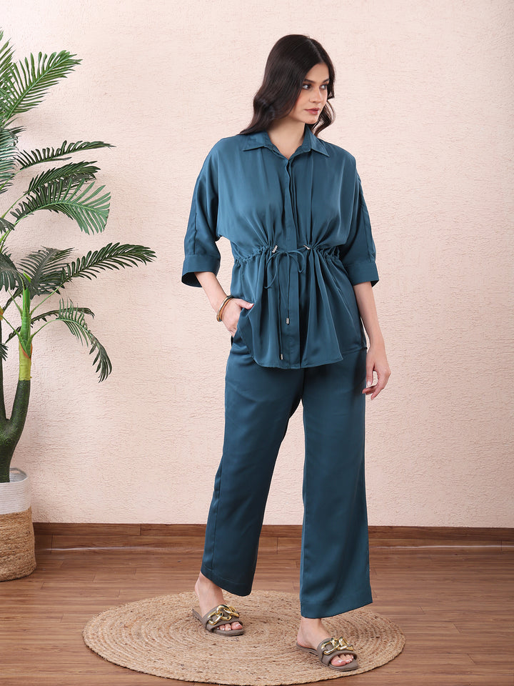 Riviera Teal Cotton-Rayon Co-ord Set