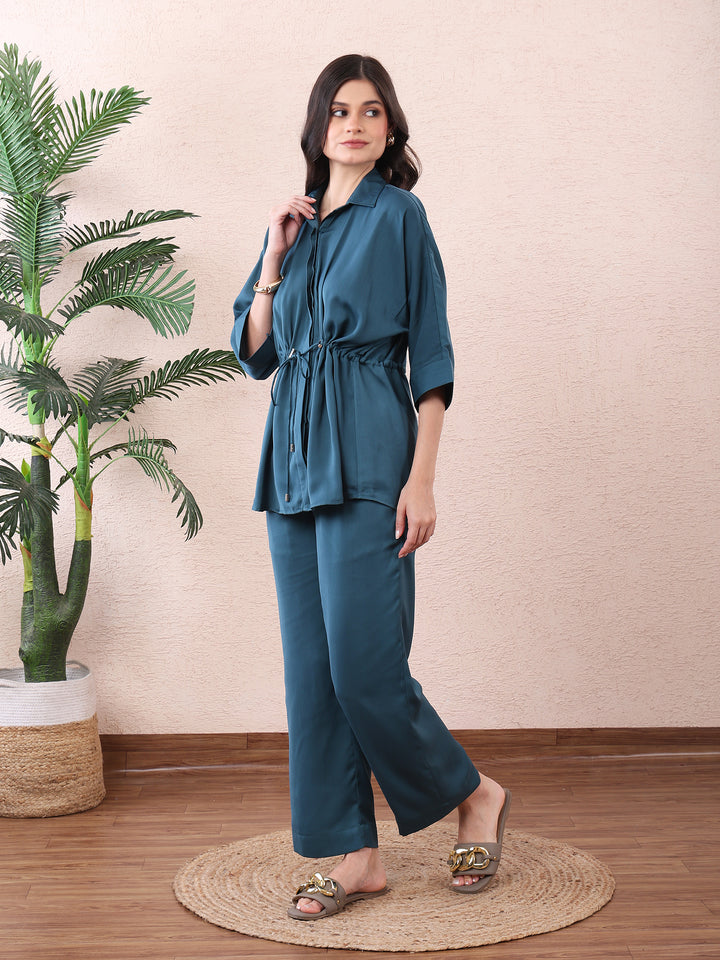 Riviera Teal Cotton-Rayon Co-ord Set