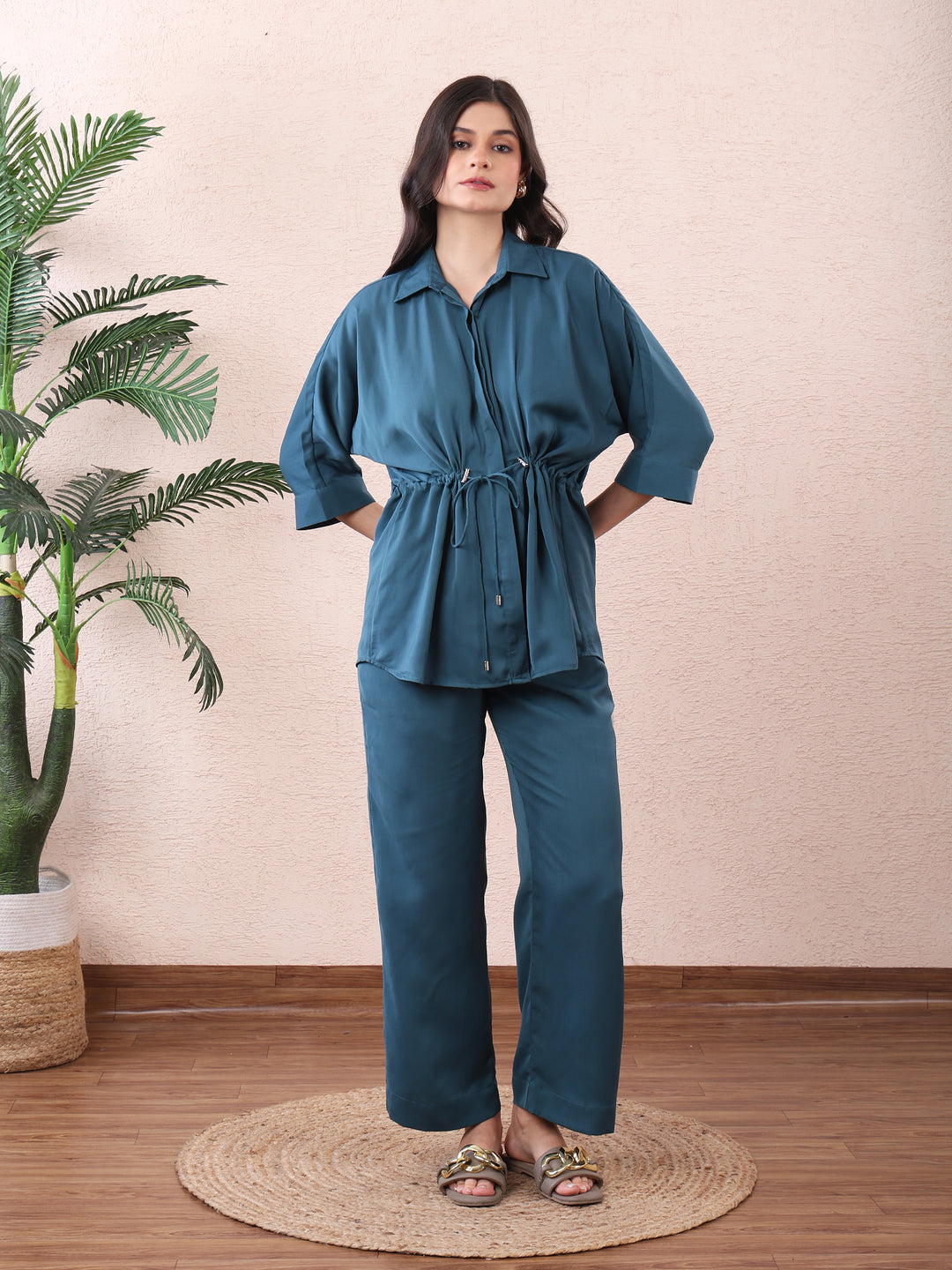Riviera Teal Cotton-Rayon Co-ord Set