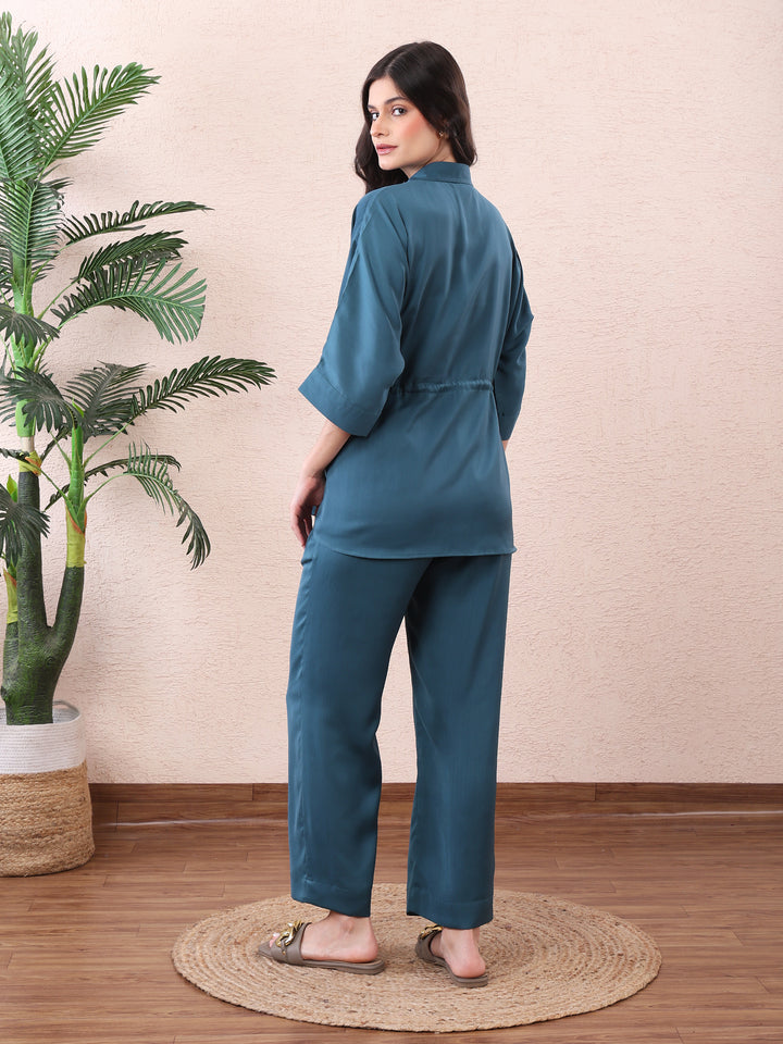 Riviera Teal Cotton-Rayon Co-ord Set