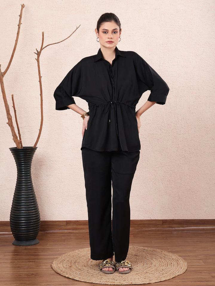 Riviera Black Cotton-Rayon Co-ord Set
