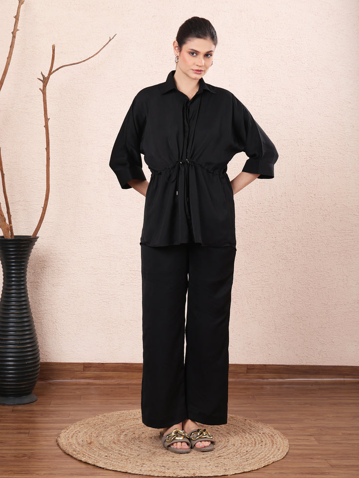 Riviera Black Cotton-Rayon Co-ord Set