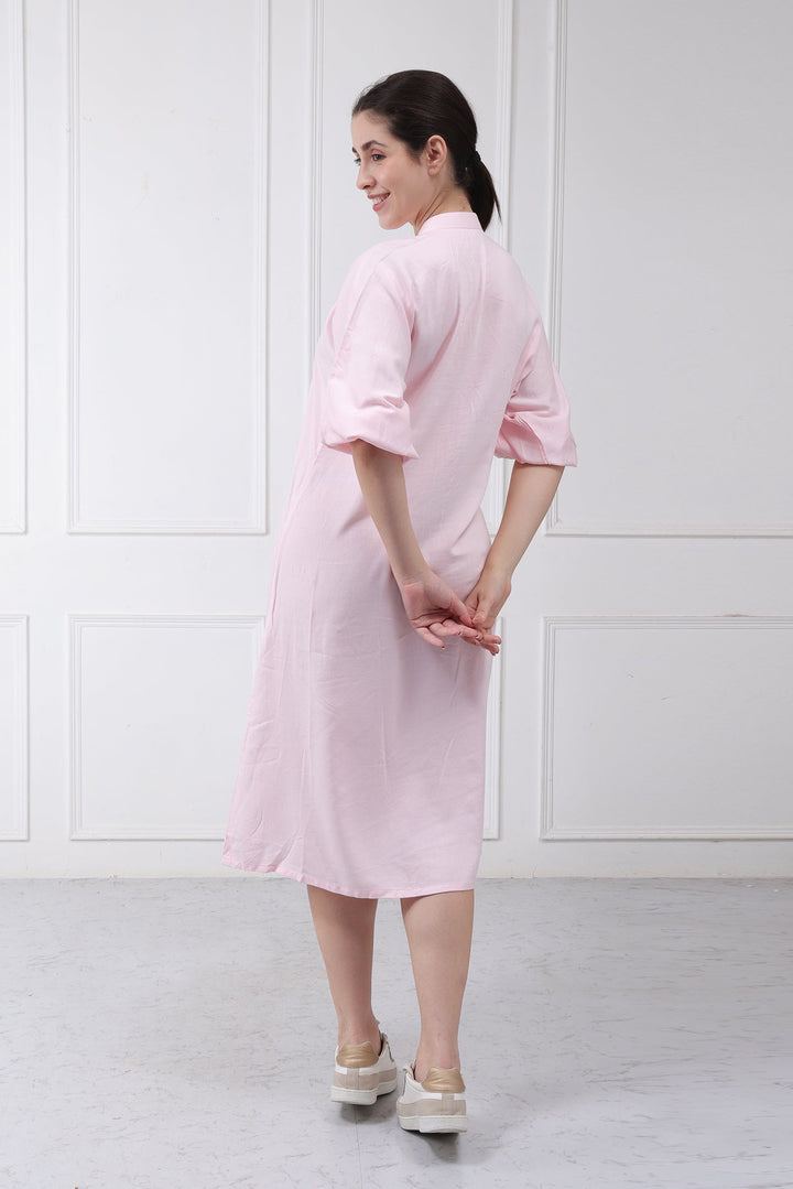 LARA Cotton Twill Dress in Blush Pink