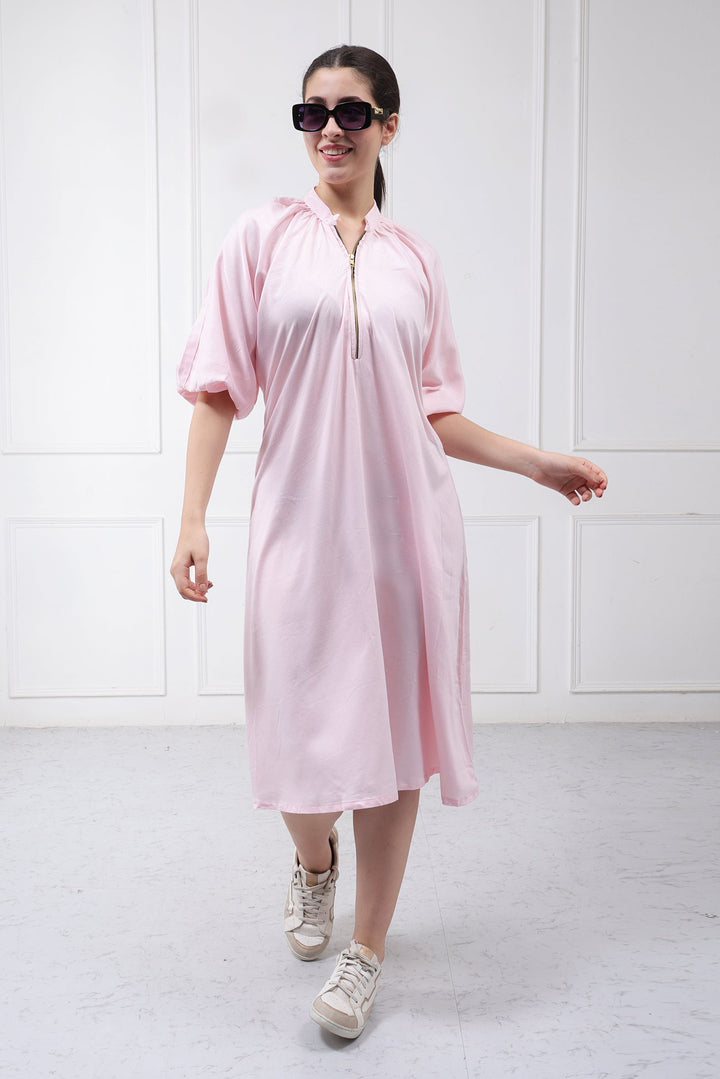 LARA Cotton Twill Dress in Blush Pink