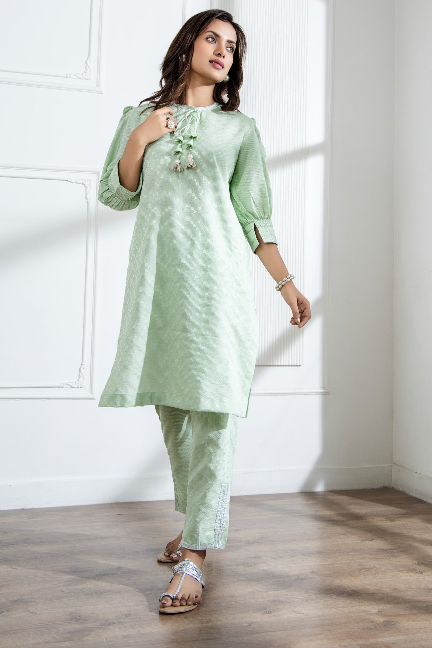 Nayab - Playful Mint Green Fusion Set