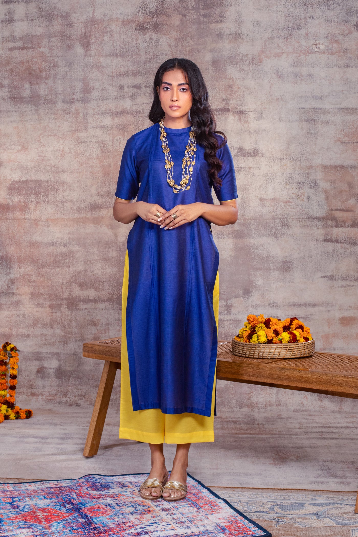 PARIZA - Royal Blue & Yellow Cotton Co-ord Set