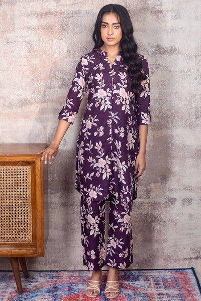 ABIGAIL - Purple Floral Co-ord in Cotton-Linen