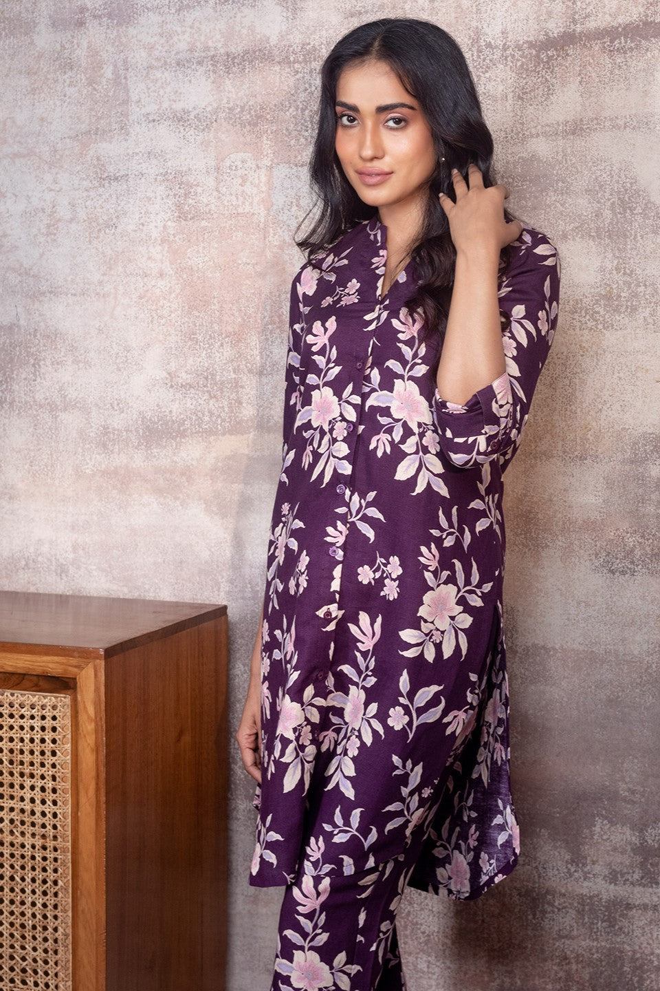 ABIGAIL - Purple Floral Co-ord in Cotton-Linen