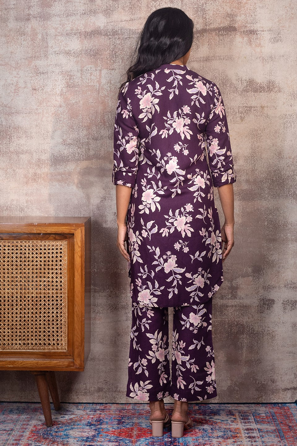 ABIGAIL - Purple Floral Co-ord in Cotton-Linen