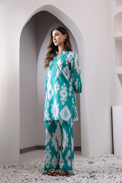 Emerald Green Ikat Cotton Co-ord Set