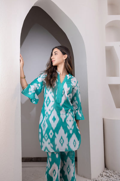 Emerald Green Ikat Cotton Co-ord Set