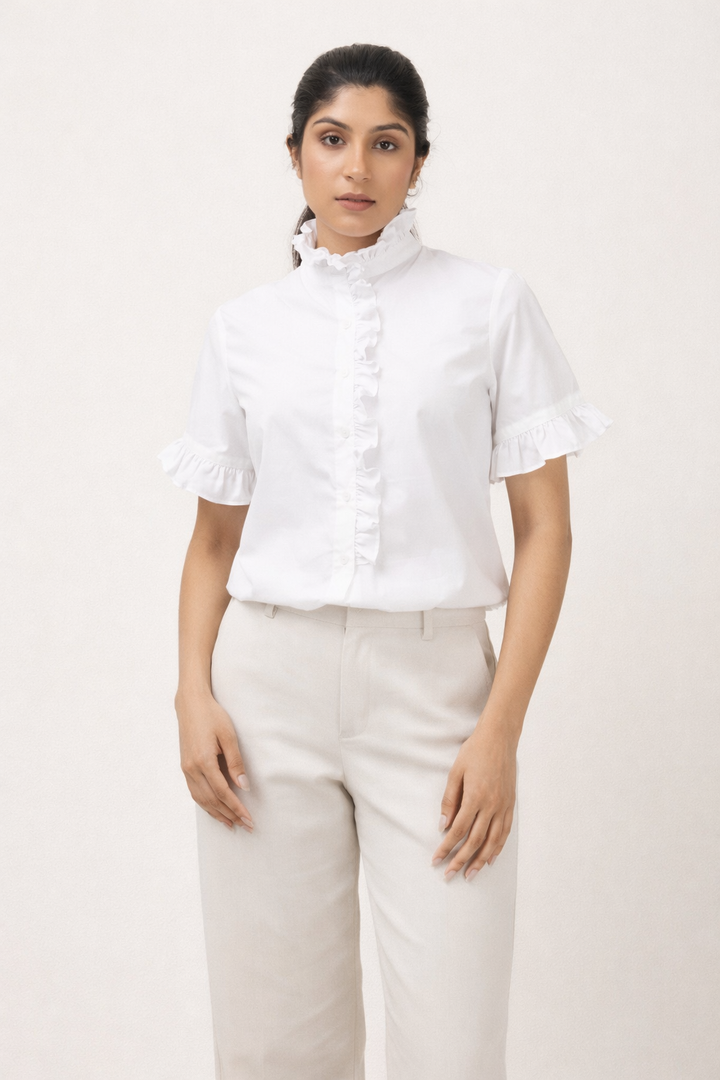 The Structured Ruffle White Shirt