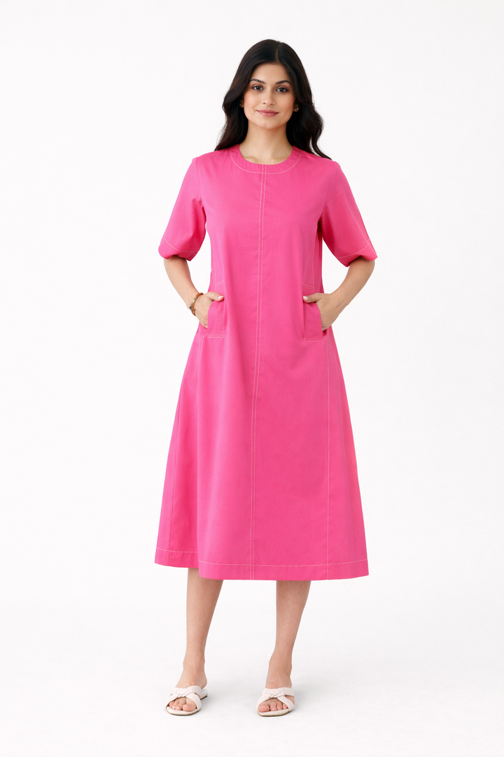 DENVER – PINK STITCH MIDI DRESS