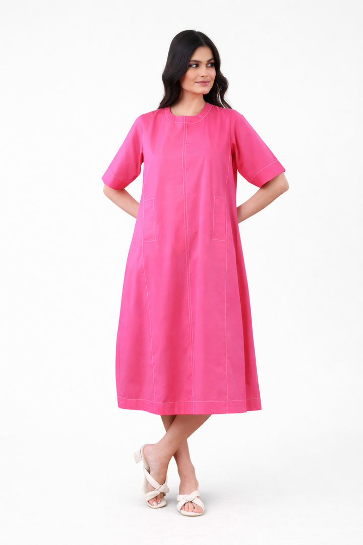 DENVER – PINK STITCH MIDI DRESS