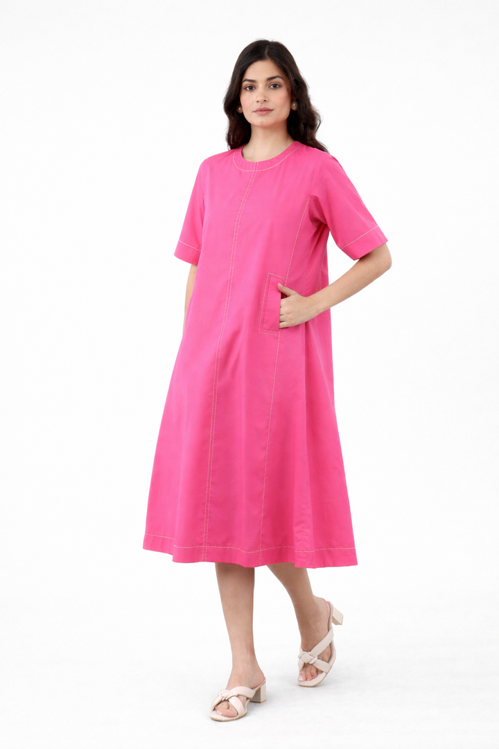 DENVER – PINK STITCH MIDI DRESS