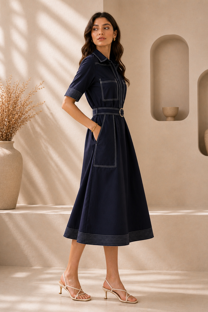 VERA - The Signature Stitch Belted Dress
