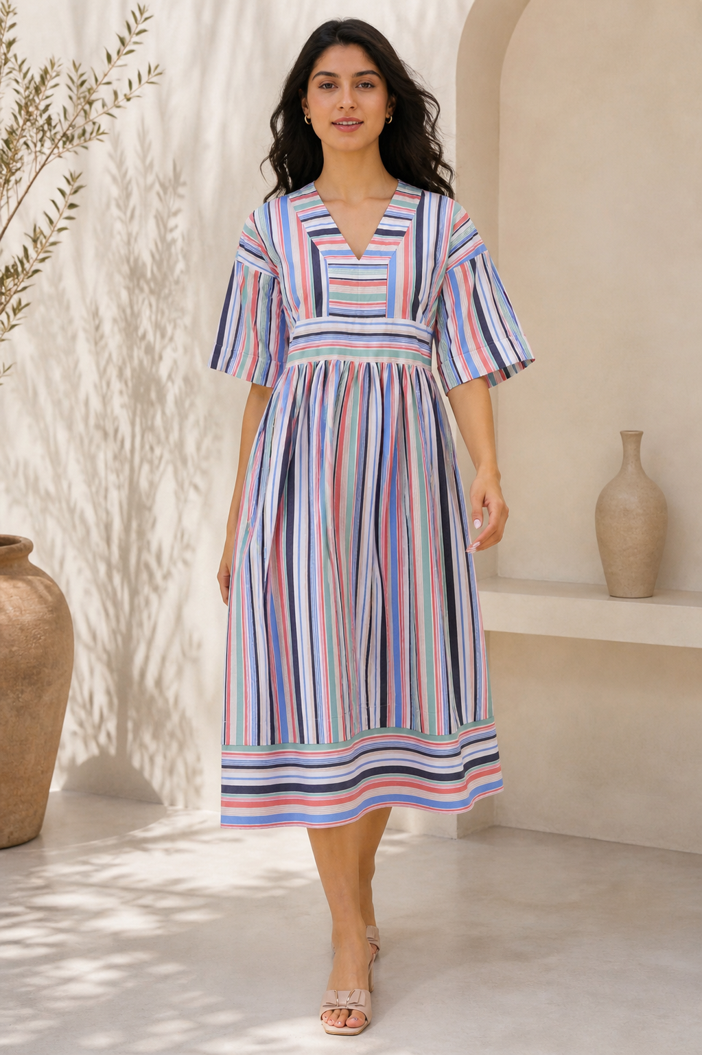 Amalfi Stripe Midi Dress