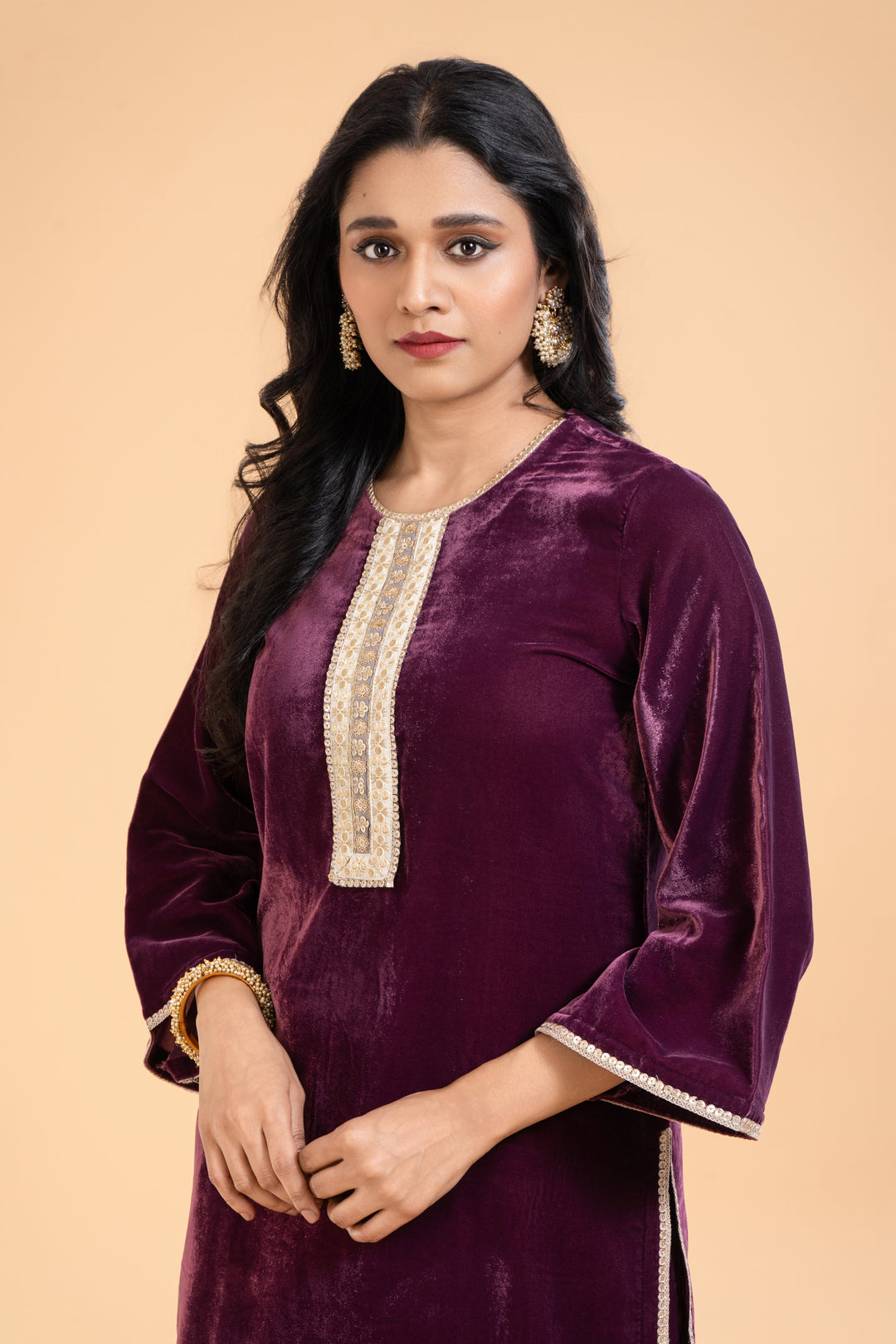 Mahira – Antique Deep Plum Velvet Kurta with Salwar