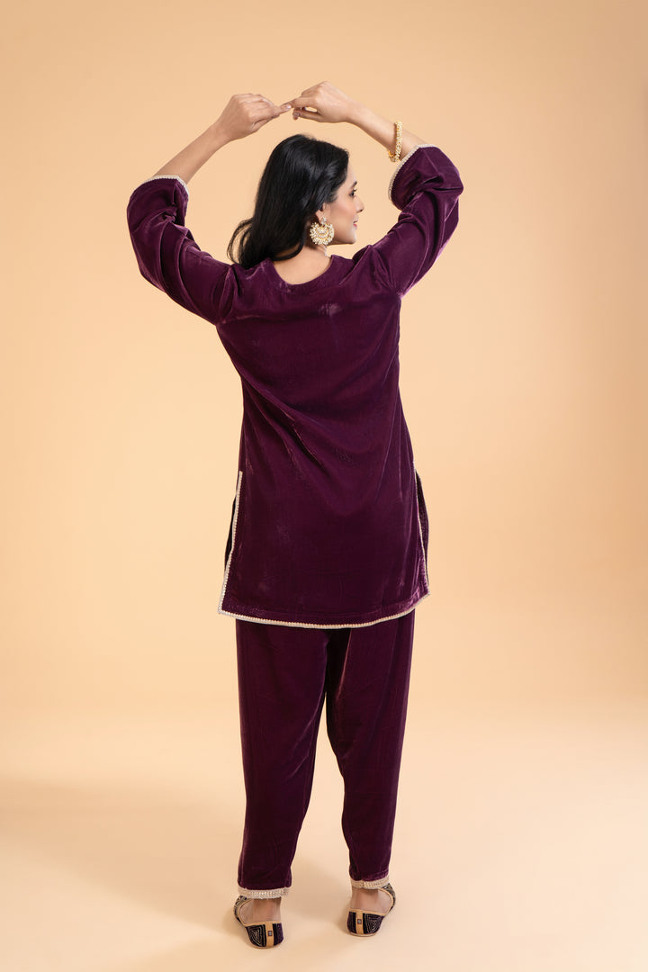 Mahira – Antique Deep Plum Velvet Kurta with Salwar