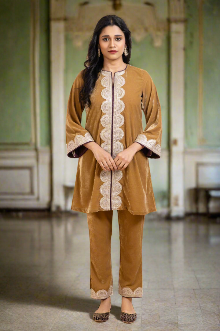 Ruqsar – Mustard Gold Velvet Kurta Set