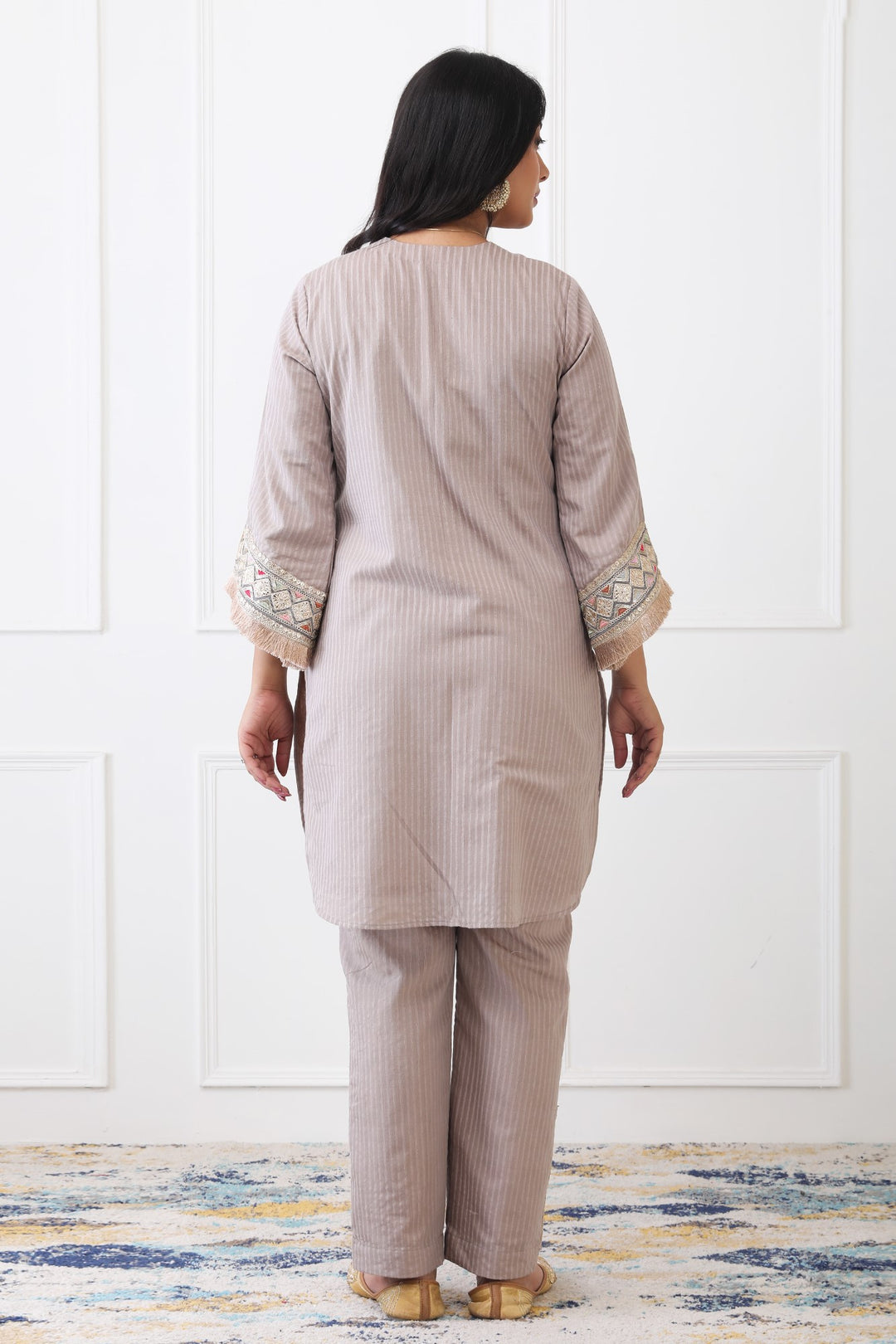 Zeenat Festive Taupe Embroidered Kurta Set
