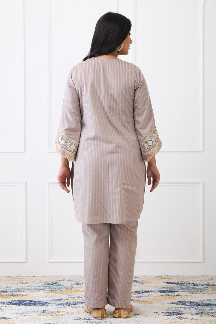 Zeenat Festive Taupe Embroidered Kurta Set