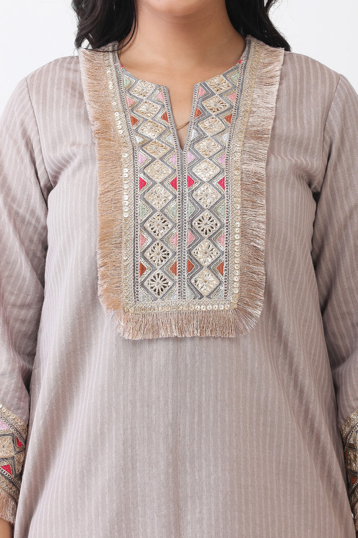 Zeenat Festive Taupe Embroidered Kurta Set