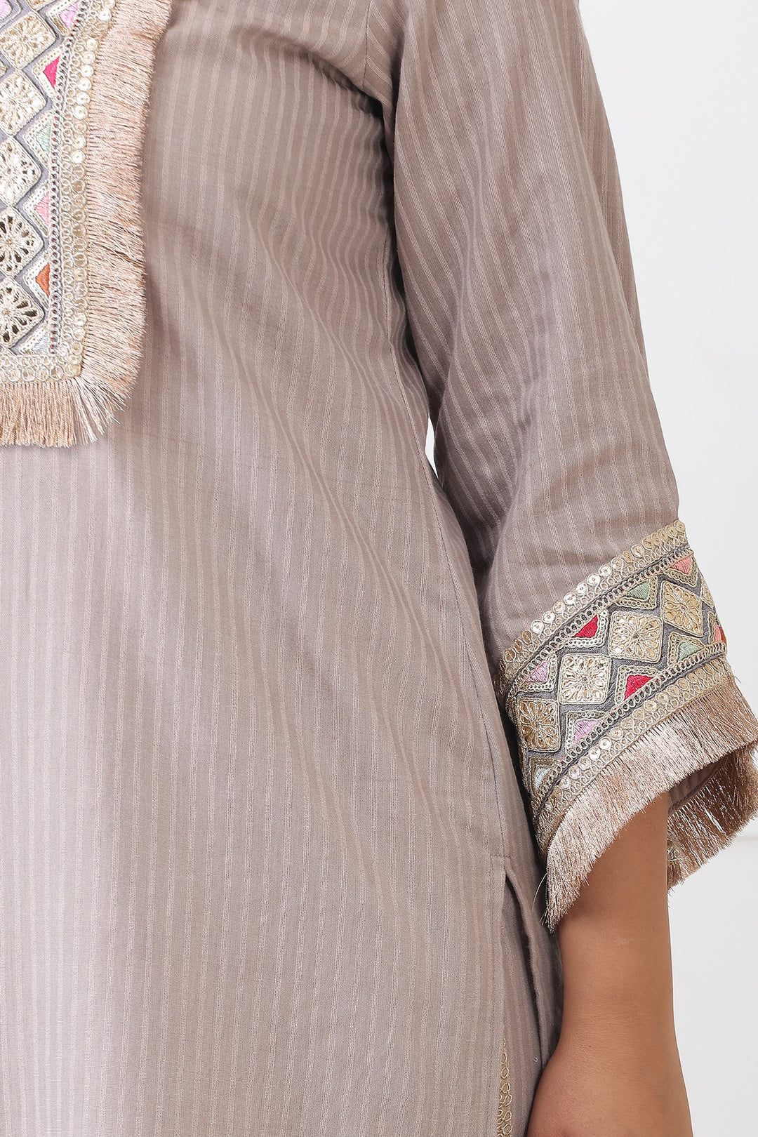 Zeenat Festive Taupe Embroidered Kurta Set