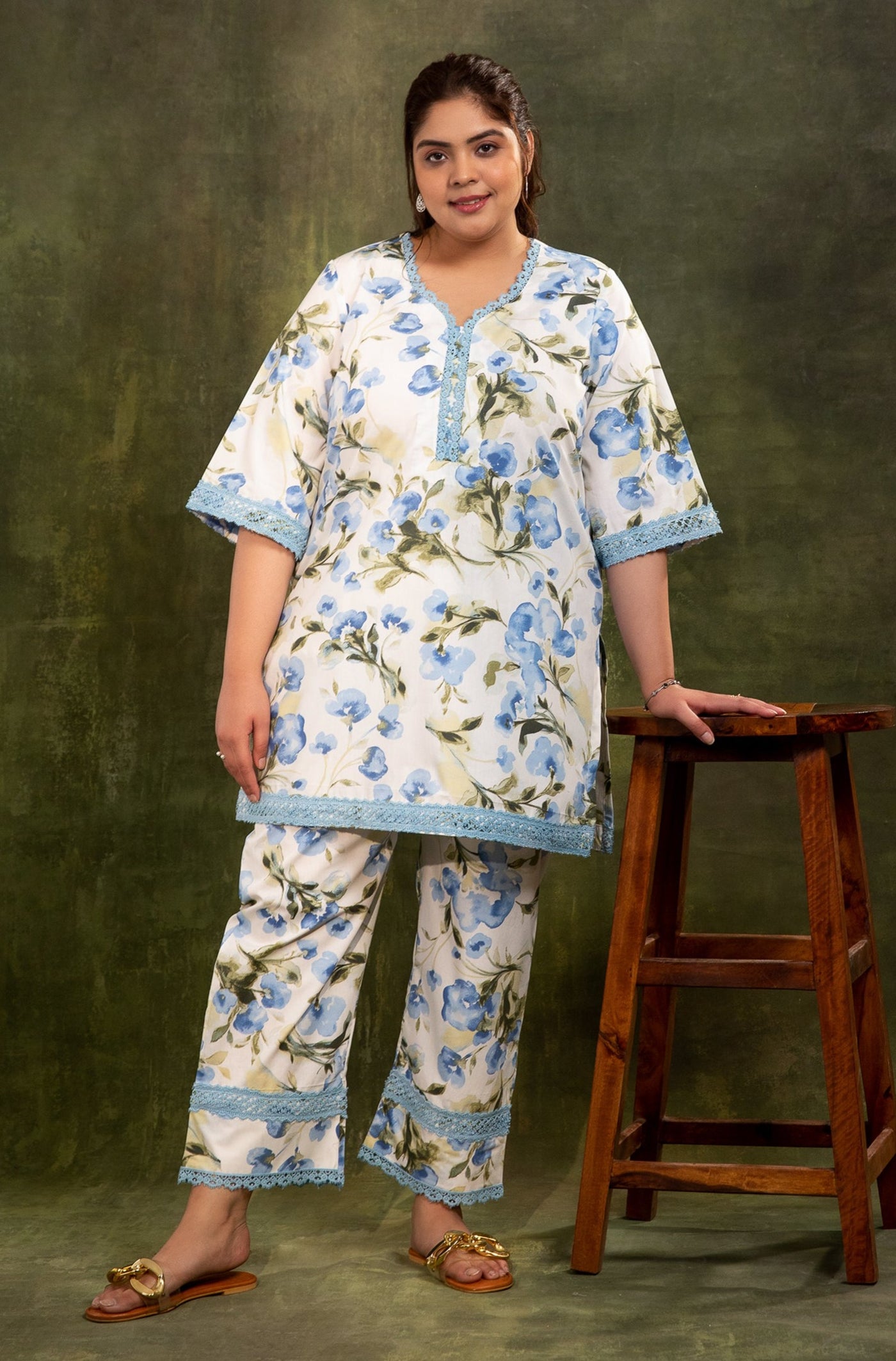 BLUE BLOSSOM - Co-ord set in printed cotton poplin