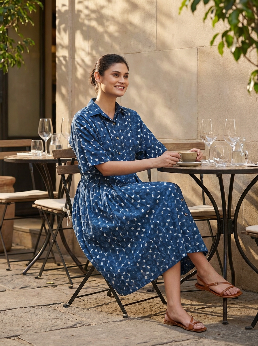 Indigo Crescent Shirt Dress