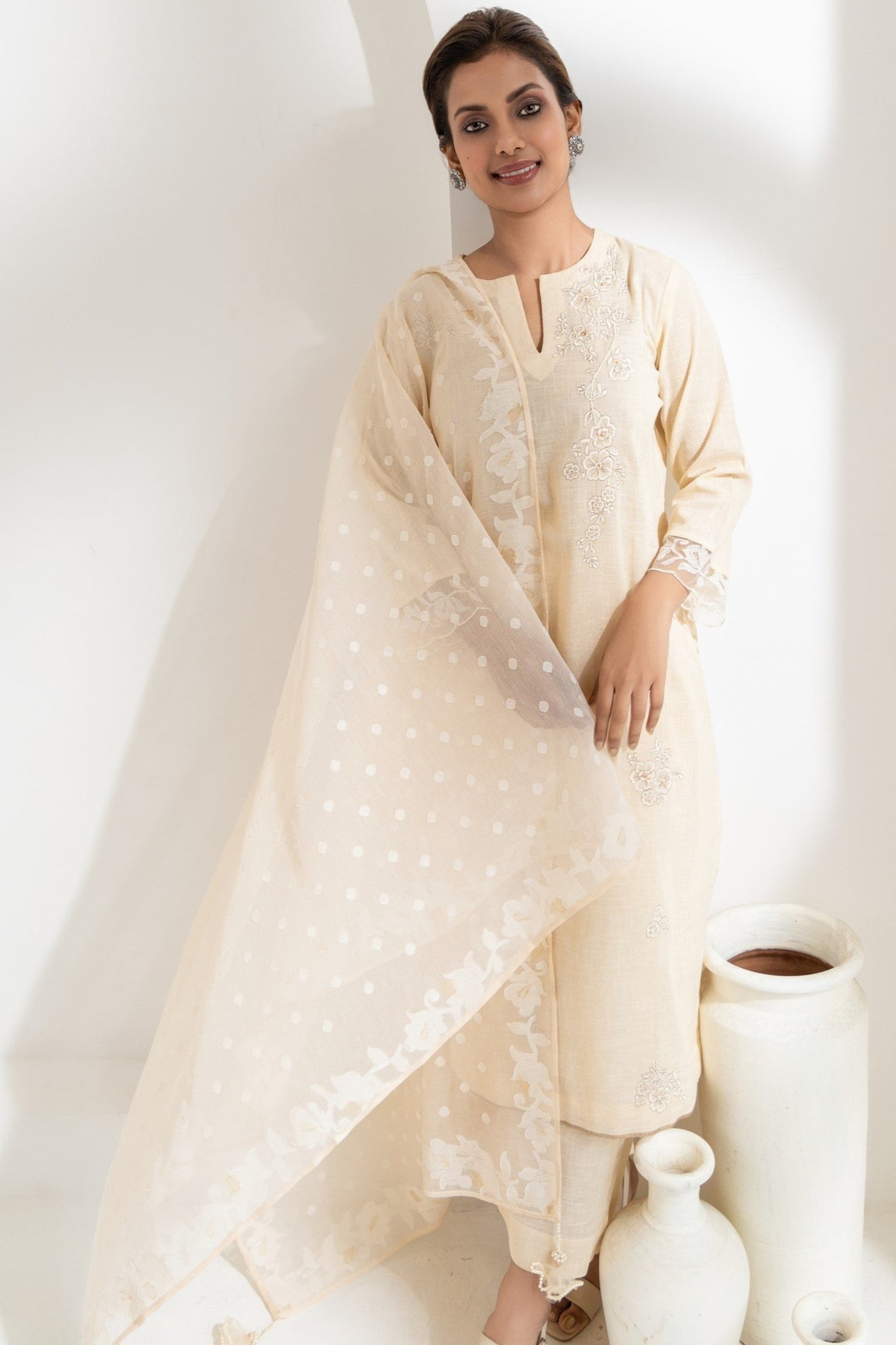 Afsana - Embroidered Cotton Linen Set