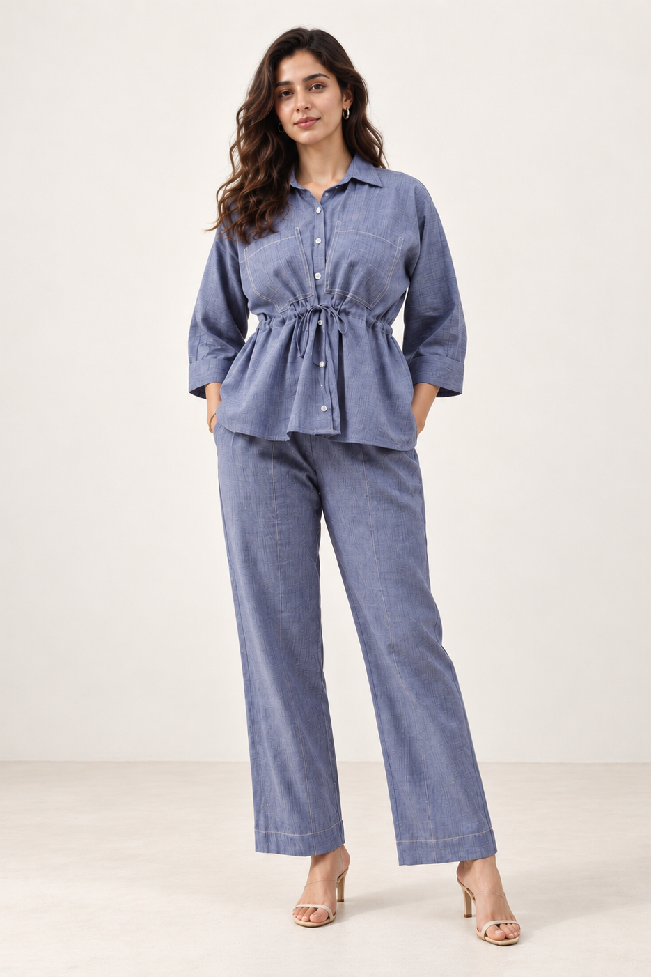 Woman wearing the Alexis Denim Chambray Co-ord Set, view 2