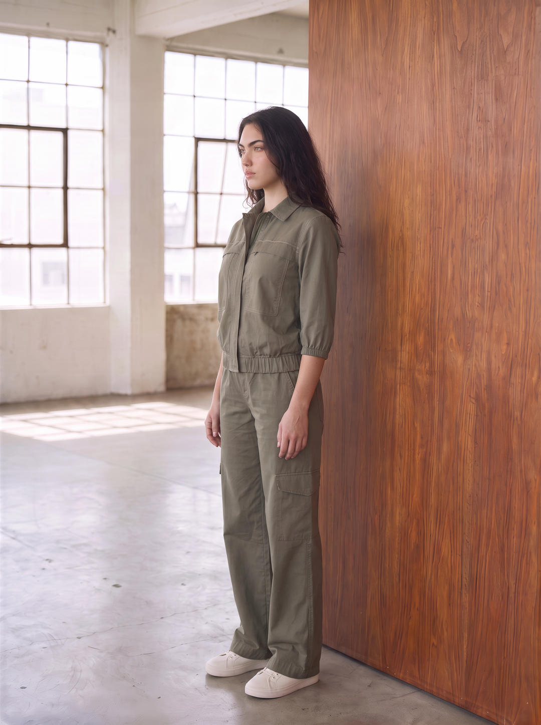 Alessia dark olive cotton-twill co-ord set – view 3