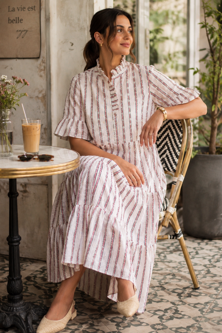 AMELIA Cotton Cutwork Tiered Dress