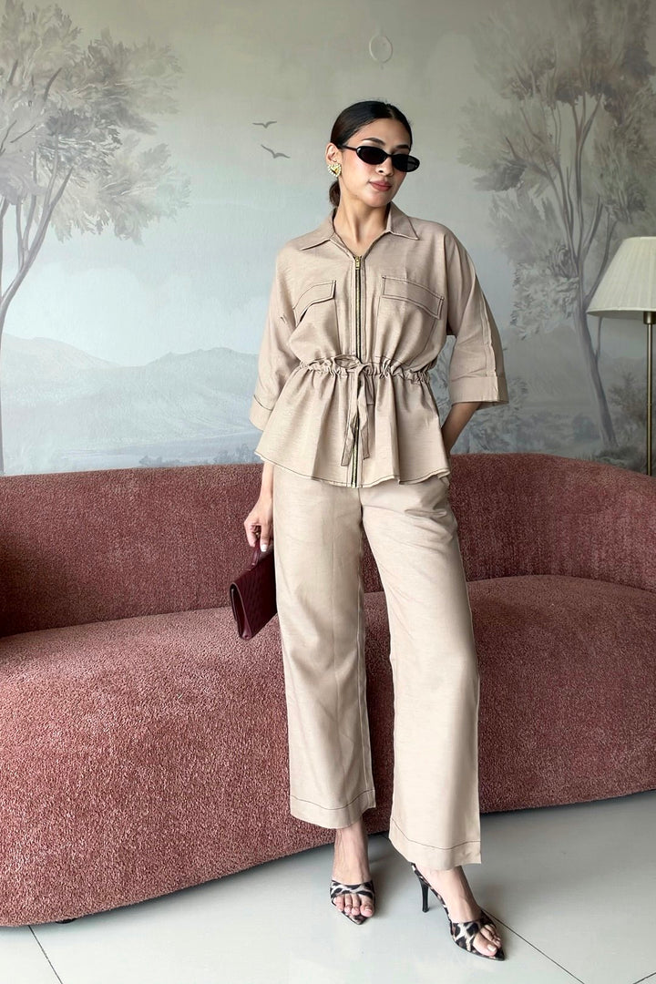 Alexis Beige Cotton Linen Co-ord Set