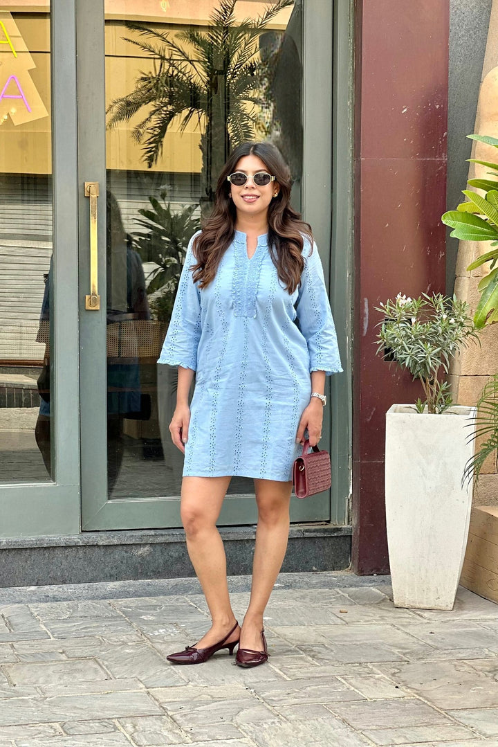 Sofia Powder Blue Eyelet Dress