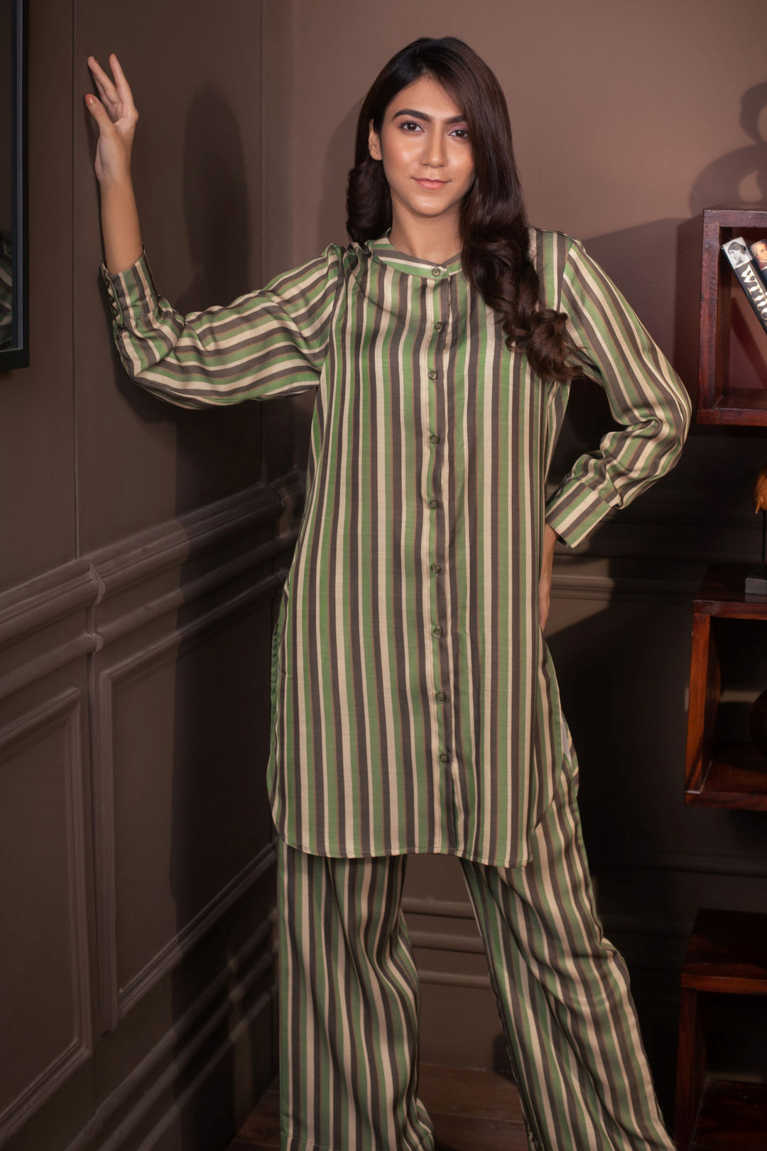 OLIVIA - Graceful Stripes Coord in Modal Silk