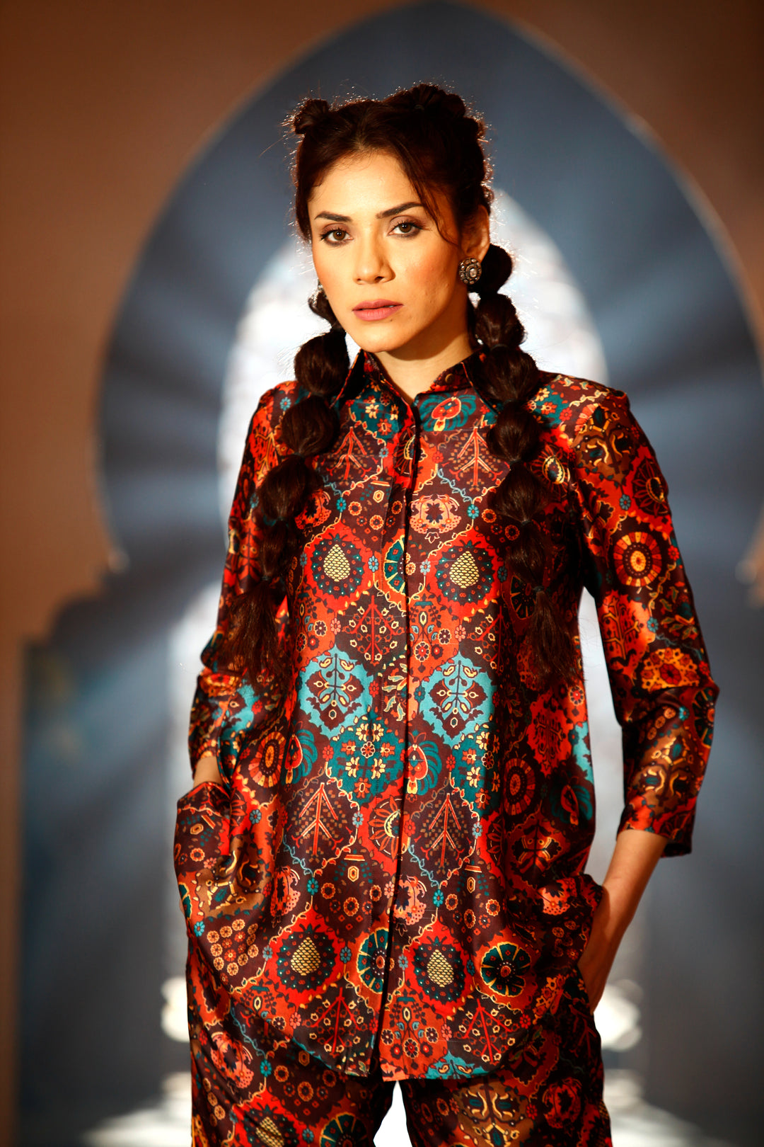 COSIMA  - Brown Satin Moroccan Co-ord Set