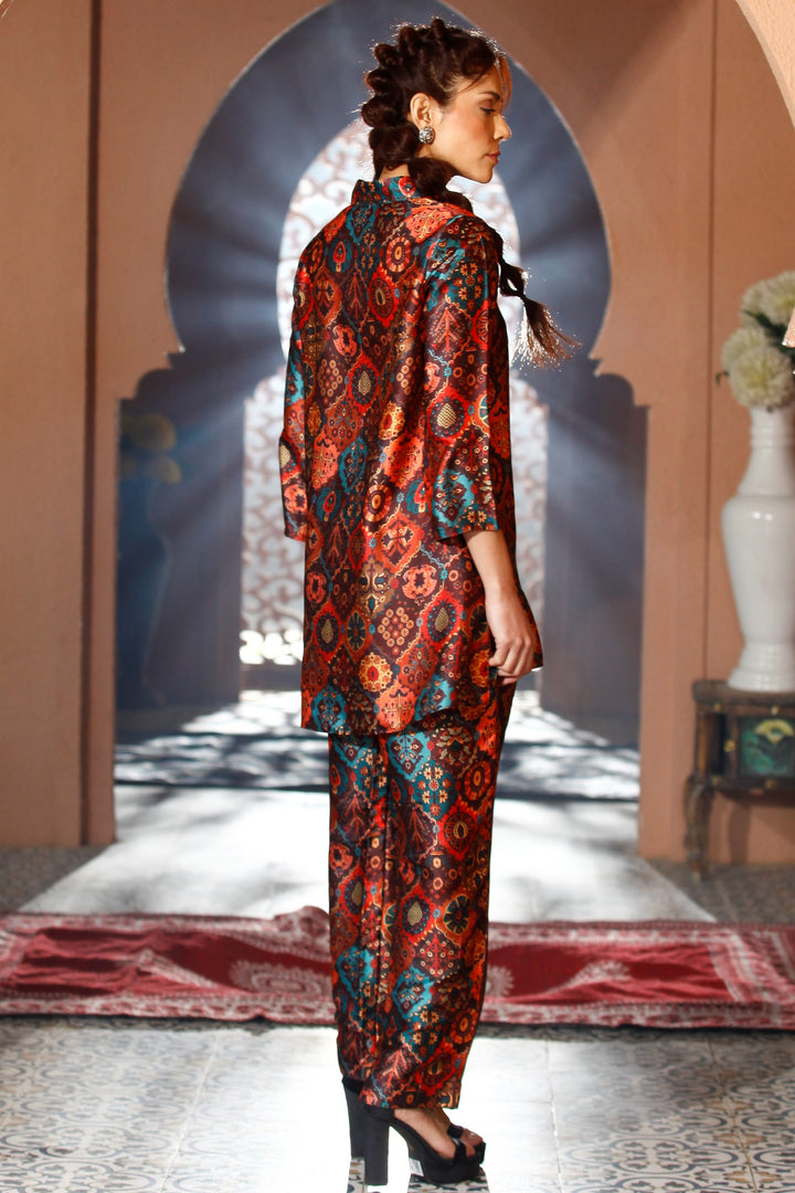 COSIMA  - Brown Satin Moroccan Co-ord Set